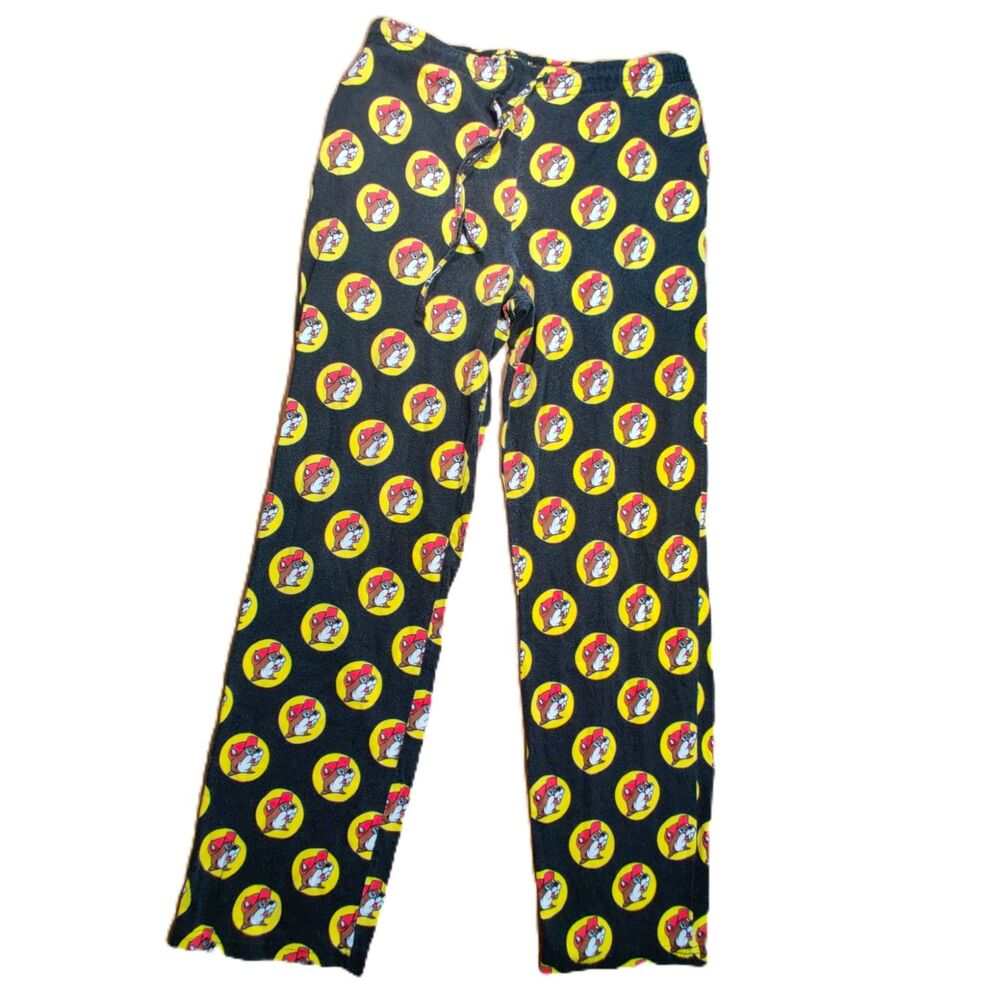 Buc-ee’s Pajama Pants Size S Black Beaver Logo All Over Print Lounge